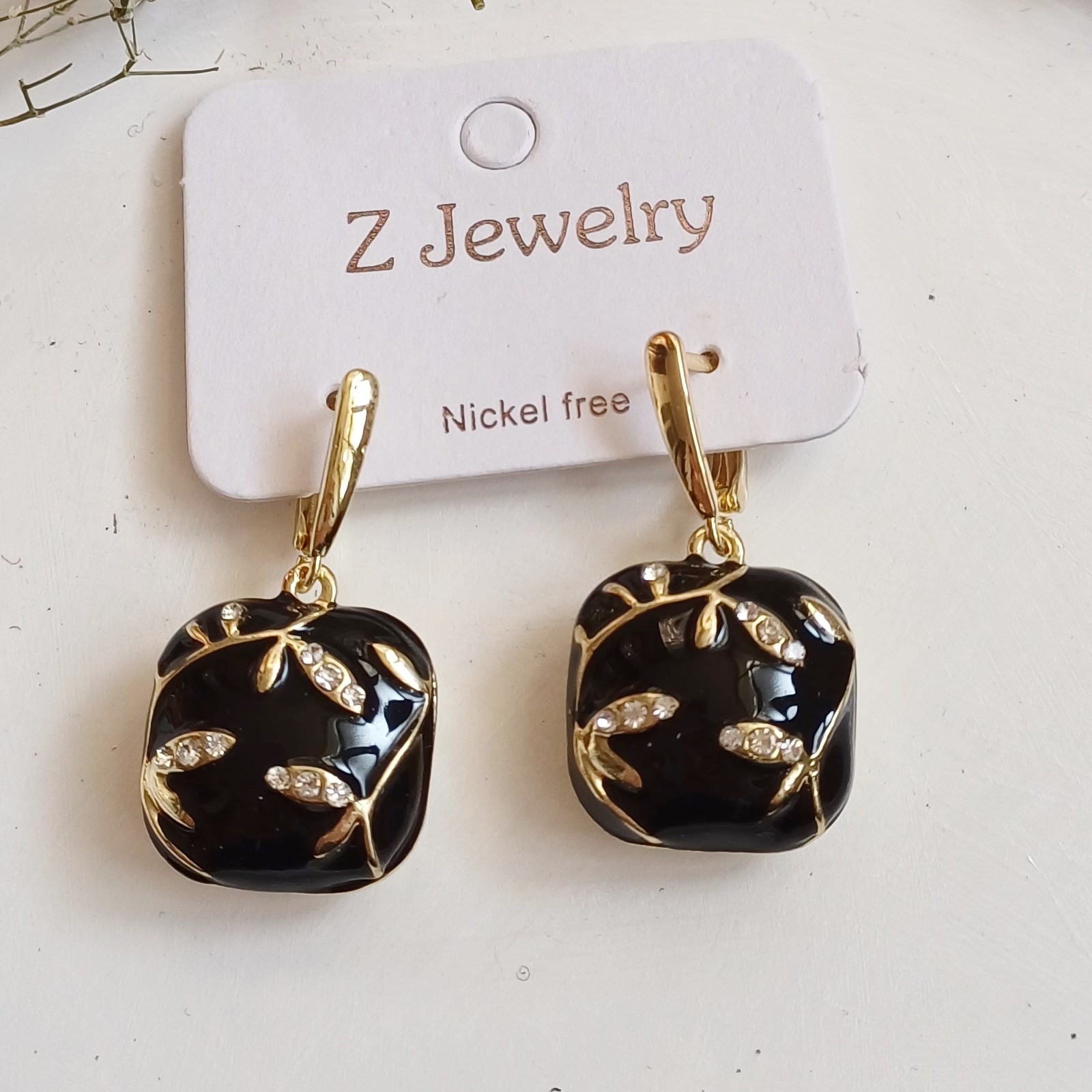 Steel Minakari Handmade Enamel Drop Earrings with Gemstones