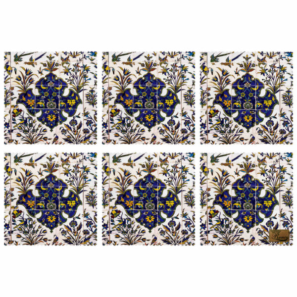 Geometric & Nature-Inspired Placemat – Bird & Flower Pattern (Set of 6)
