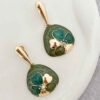 Steel Minakari Green Enamel Flower Drop Earrings for Woman