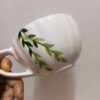 Hand-Painted Ceramic Latte Cup with Delicate Green Leaf Pattern