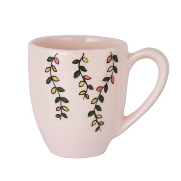 Hand-Painted Ceramic Mug with Delicate Vine and Leaf Pattern