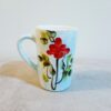 Hand-Painted Ceramic Mug with Red Flower Design, Unique Floral Art
