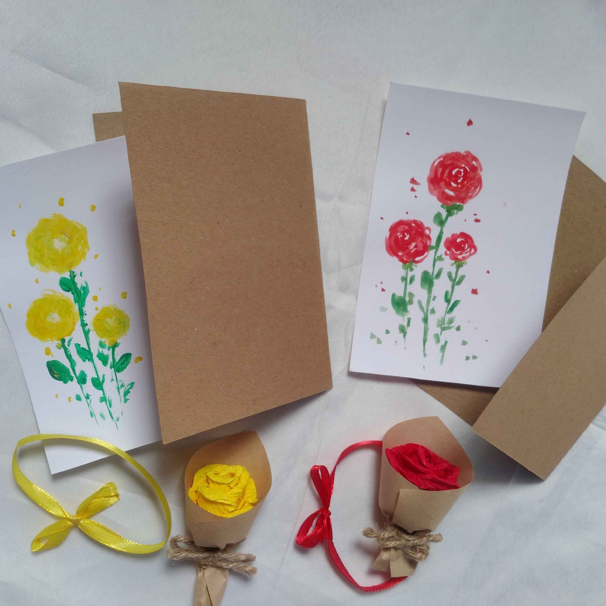 Hand-Painted Rose Floral Greeting Card (x8)