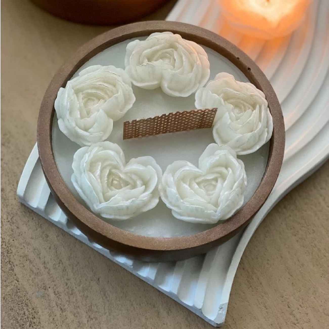 Handcrafted Artificial Stone Jar Candle – Rose Flower Design