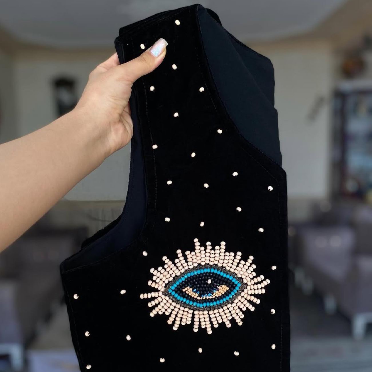 Handcrafted Beaded Embroidery Vest for Women – with Eye Design