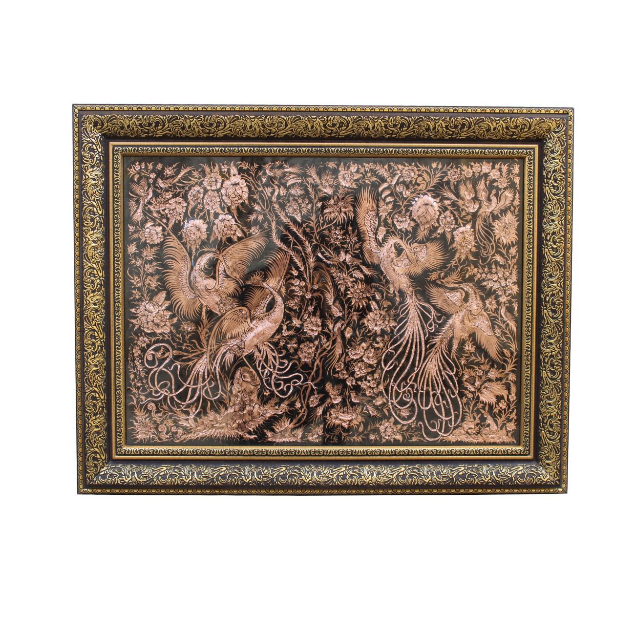 Handcrafted Brass Wall Frame with Elegant Bird & Flowers Engraving