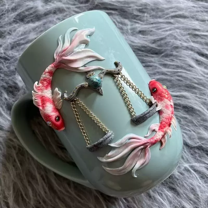 Handcrafted Ceramic Mug with Pisces Symbol - Stylish & Unique Design