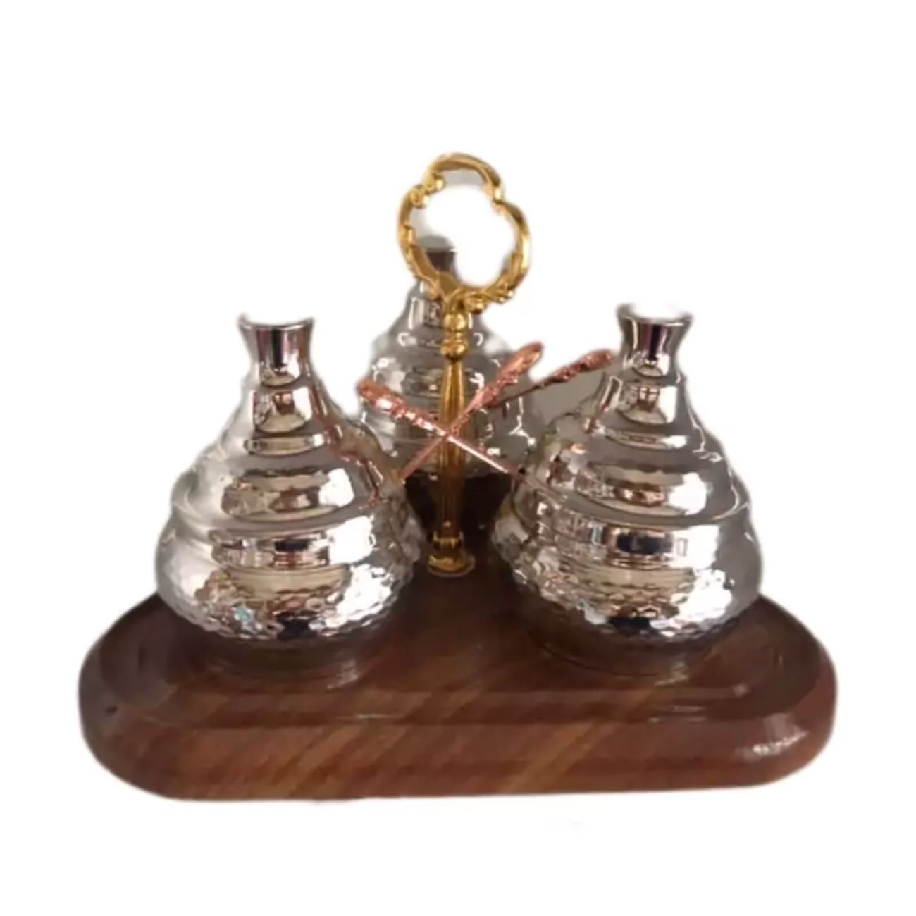 Handcrafted Copper Storage Jar with Stand and Spoon – 3 Pcs