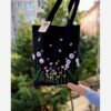 Handcrafted Embroidery Tote Bag – Black Canves with Floral Desing