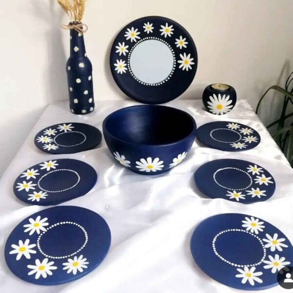 Handcrafted Haft Seen Set – Chamomile Floral Pattern Painted Design Waterproof Set of 10