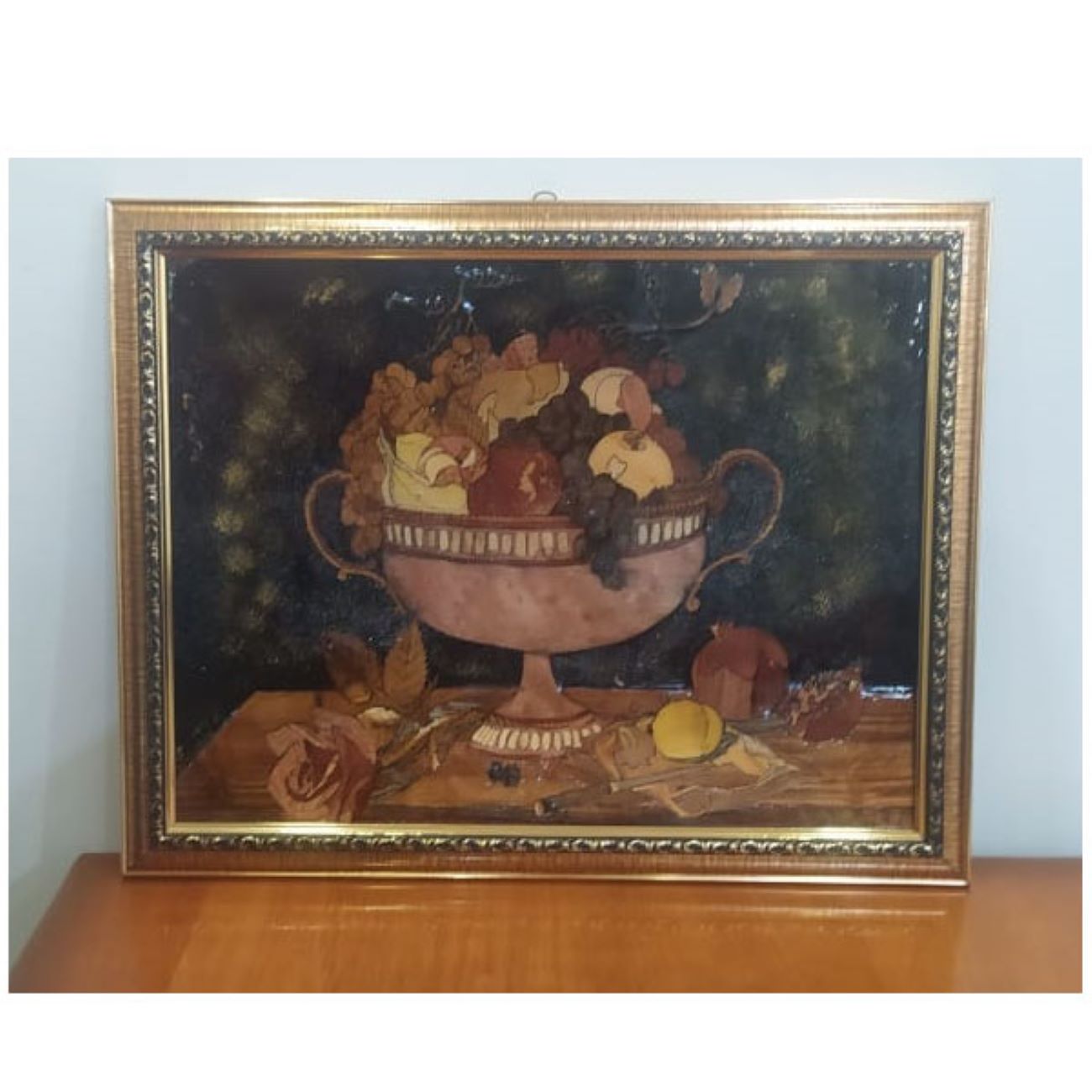 Handcrafted Marquetry Fruit Basket Artwork- Luxury Wooden Art