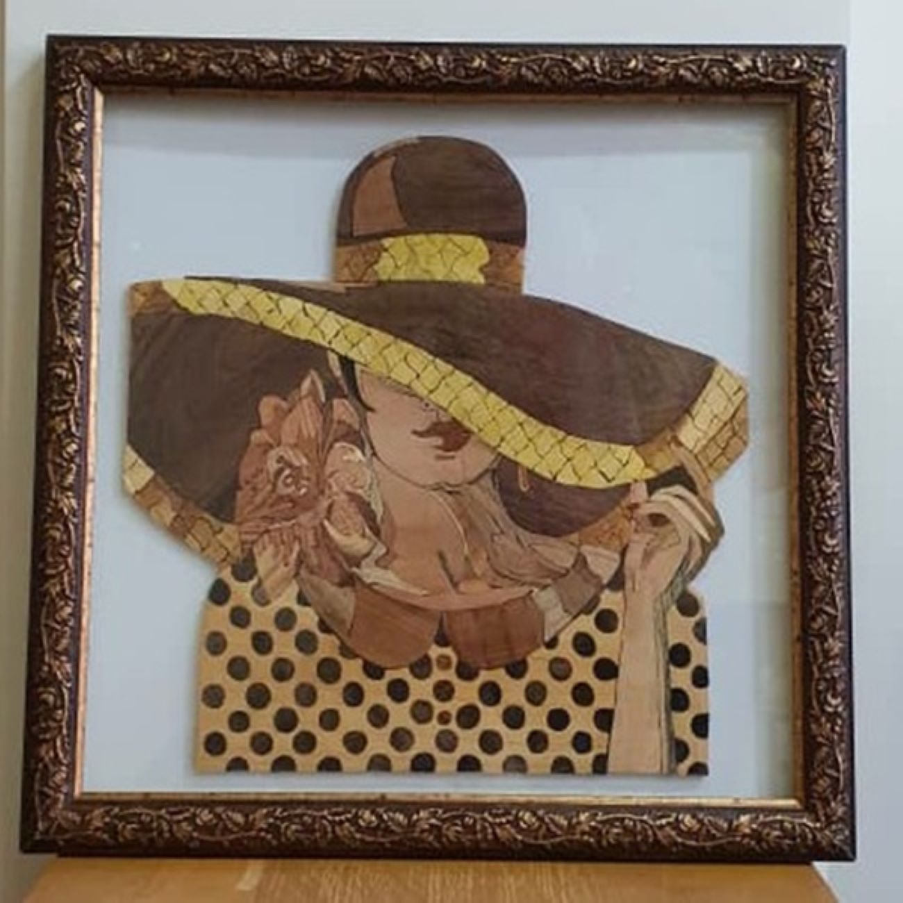 Handcrafted Marquetry Girl in Hat Model Luxury Wooden Artwork
