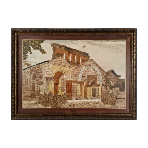 Handcrafted Marquetry Wall Panel with Stunning Church Design