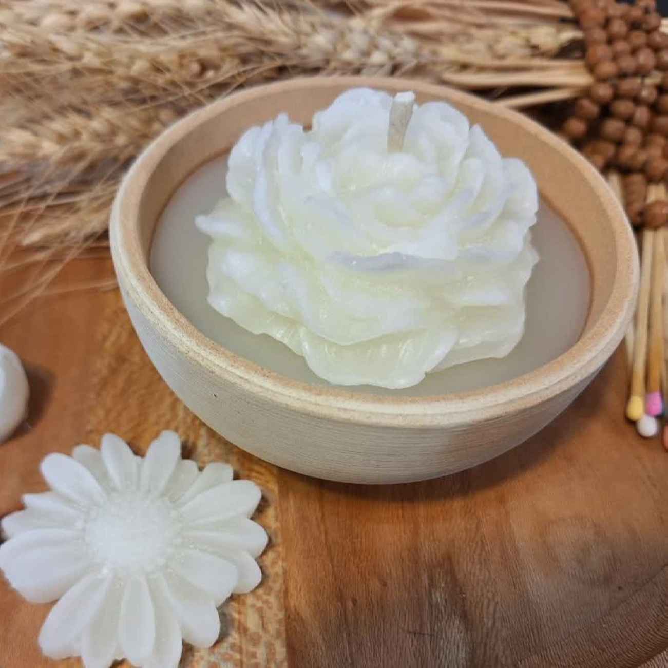 Handcrafted Pottery Jar Candles – Ranunculus Flower Design