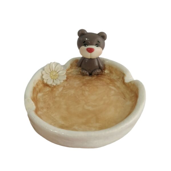 Handcrafted Premium Ceramic Ashtrays Bear & Flower Design