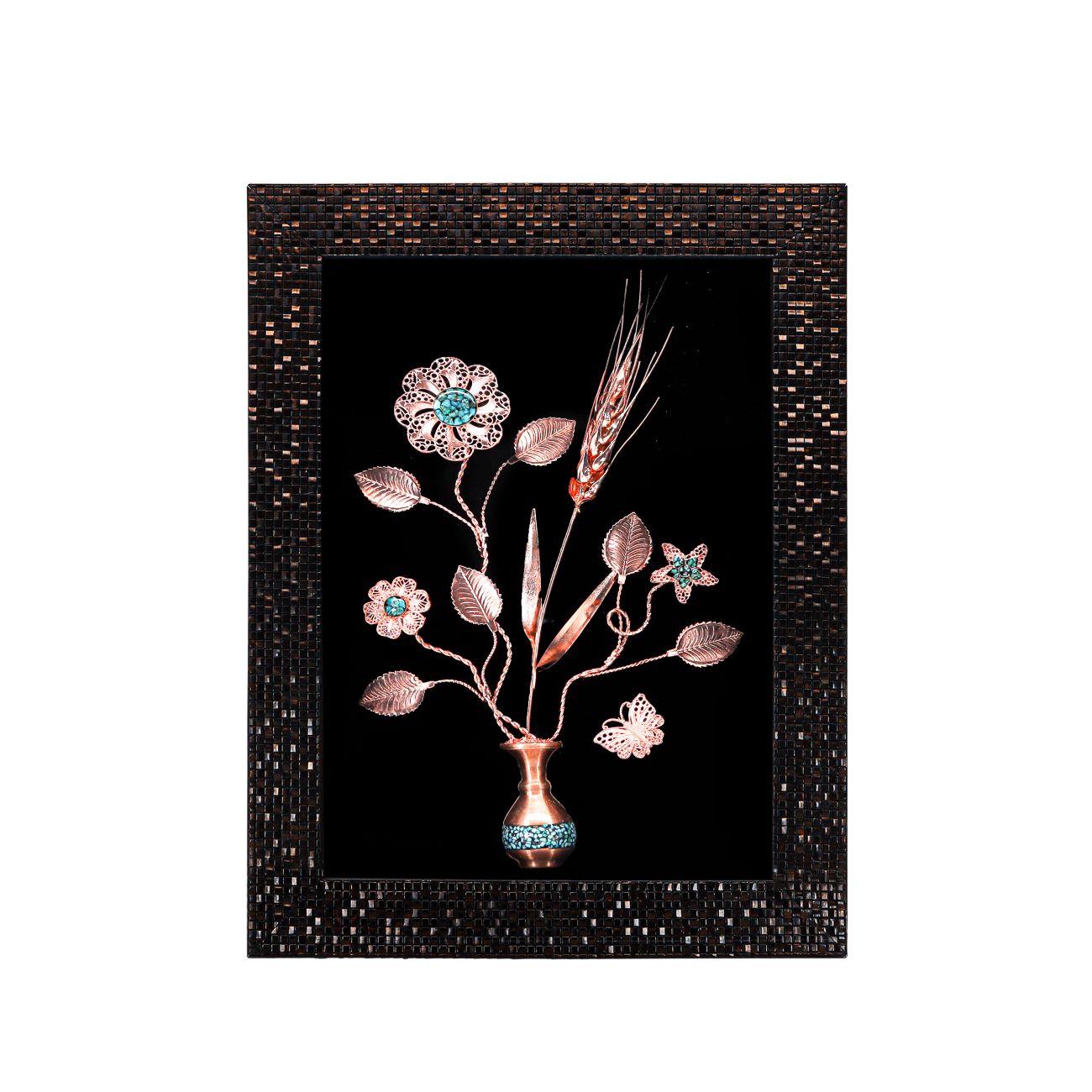Handcrafted Wall Frame Turquoise Inlay Design - Flower Pot Model