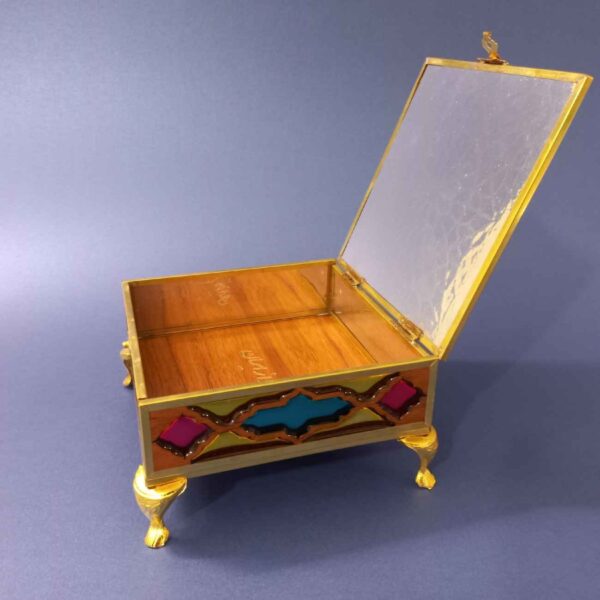 Handcrafted Wooden Jewelry Box with Geometric Design Copper