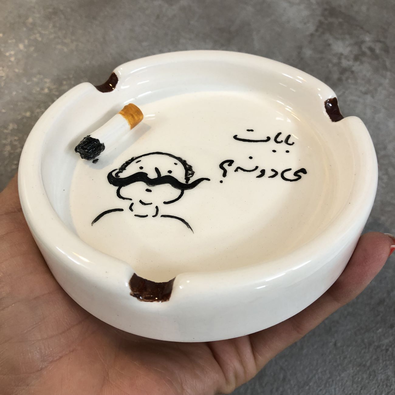Handmade Ceramic Ashtray with Fun Calligraphy Design