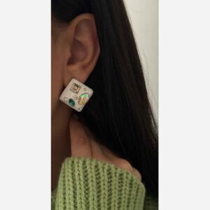 Steel Minakari Handmade Enamel Drop Earrings with Gemstones