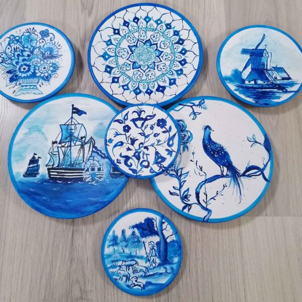 Handmade Haft Seen Set with Elegant Geometric & Bird Pattern Painted Design – Celebrate Persian New Year in Style Set of 7