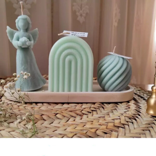 Handmade Set of Angel Candle, Rainbow, Sphere, and Concrete Tray