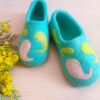 Turquoise Wool Felt Slippers with Distinctive Paisley Pattern