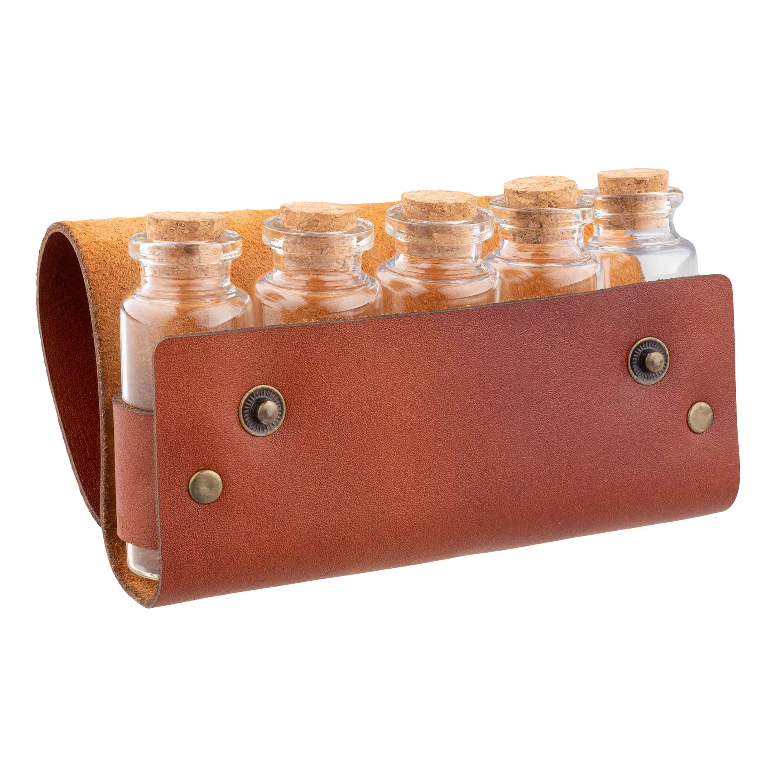 Leather Travel Spice Container Set  Kuh Man Model 15cc (Set of 5)