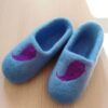 Light Blue Wool Felt Slippers with Unique Purple Paisley Pattern