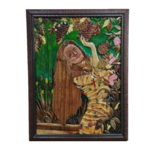 Marquetry Artwork of a Girl in Garden – Timeless & Luxury Handcrafted Art