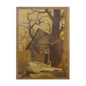 Marquetry Artwork of an Abandoned Cottage – Handmade Wall Art