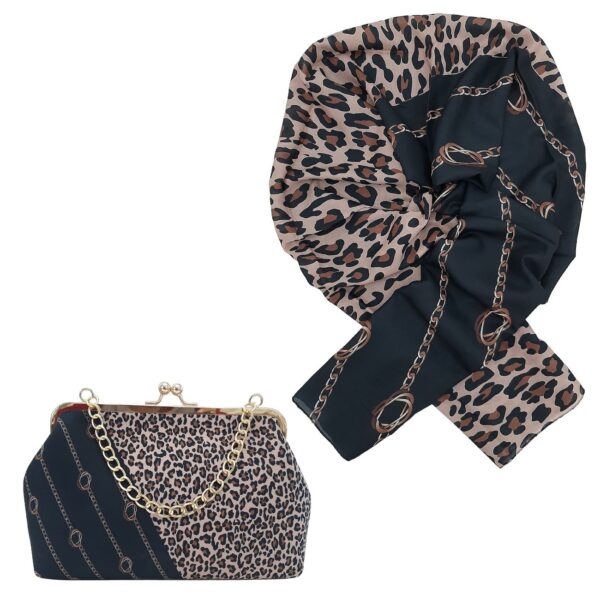 Matching Shoulder Bag & Scarf Set with Unique Leopard Print Pattern