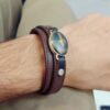 Men's Leather Bracelet with Original and Natural Hadid Farvahar Gemstone, Silver Surrounding Frame
