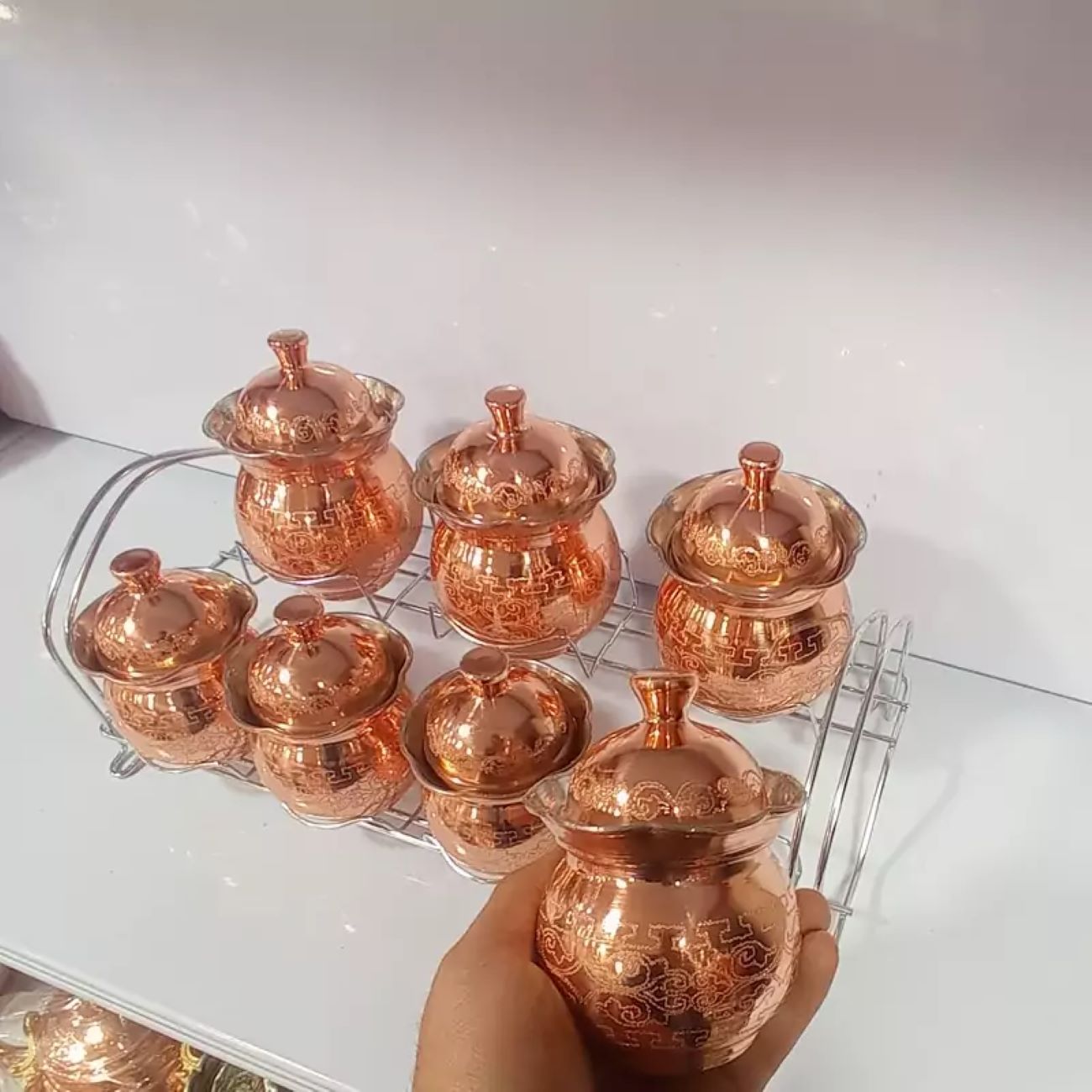 Nano-Coated Copper Spice Jar for Enhanced Durability 7 Pcs with Lid