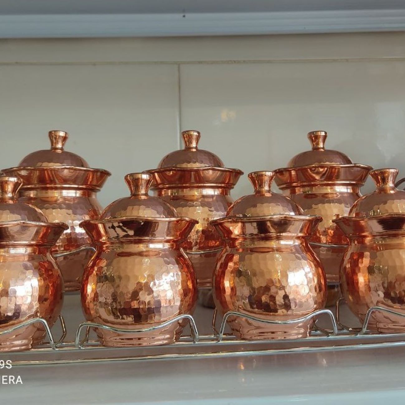 Nano-Coated Copper Storage Jars with Lid & Metal Stand 7 Pcs