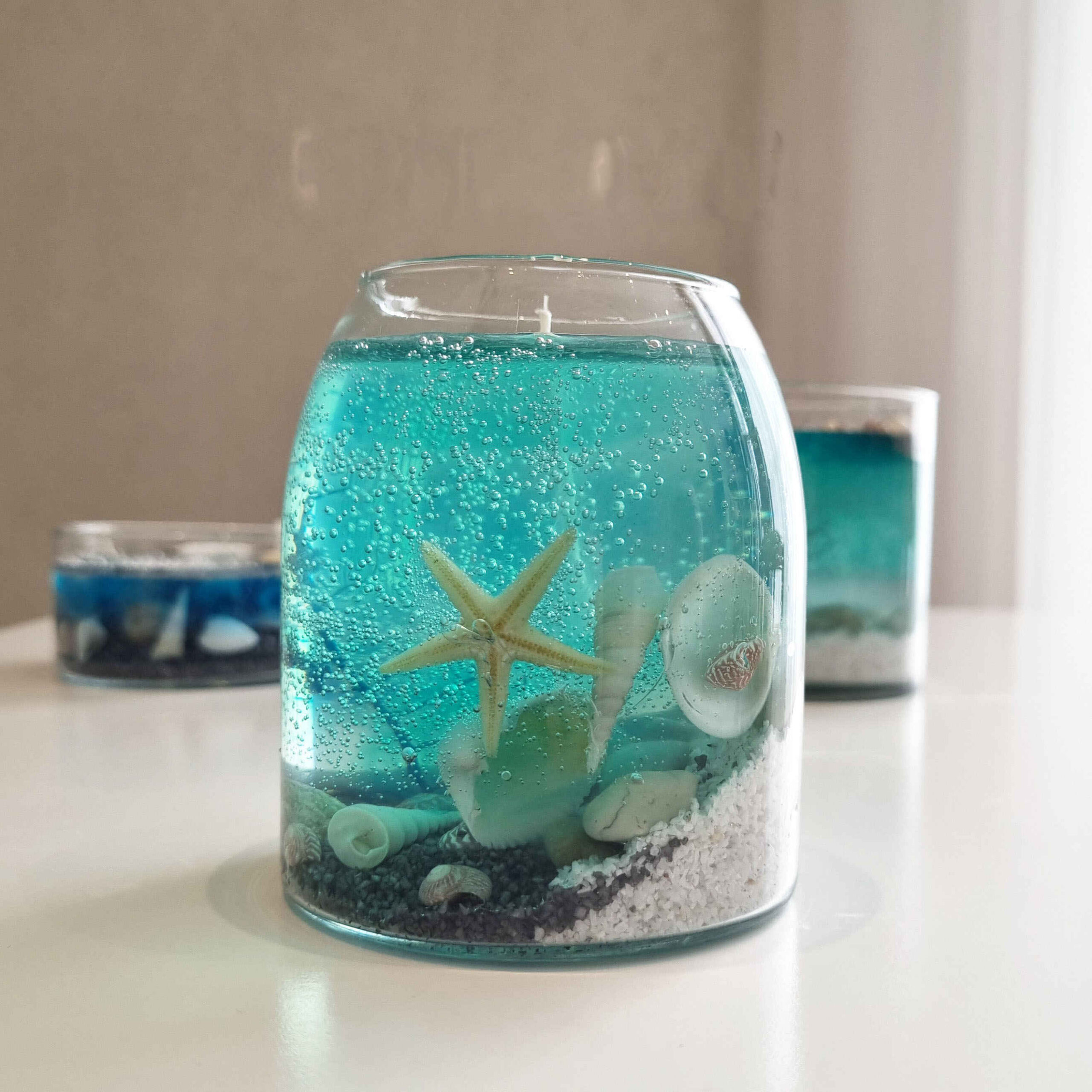 Ocean Gel Paraffin Glass Jar Candle – with Starfish Design