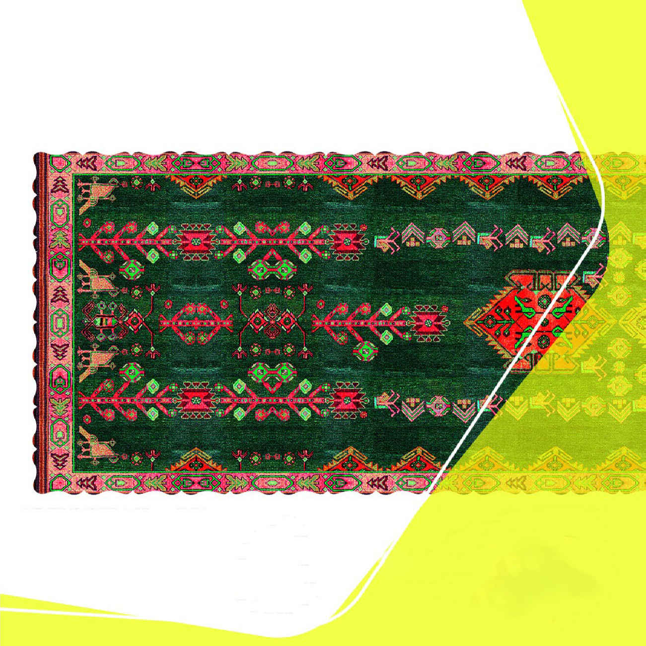 Persian Inspired Green Velvet Table Runner – with Geometric Pattern