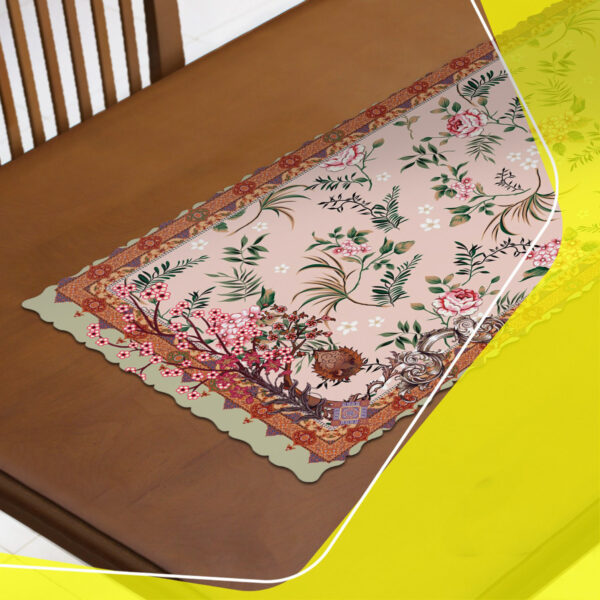 Persian Inspired Light Pink Velvet Table Runner – with Blossom Design