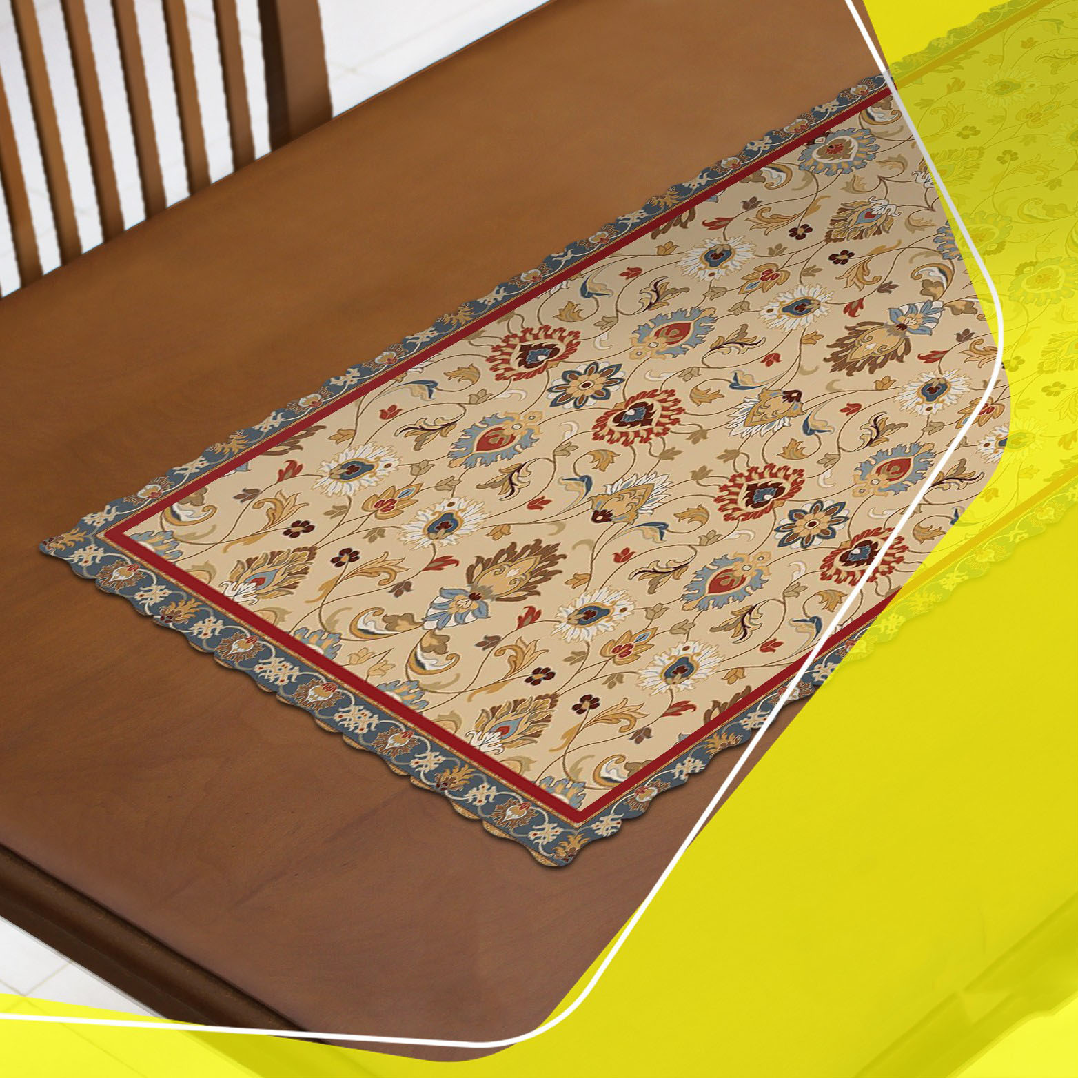 Persian Inspired Velvet Table Runner – with Floral Botanical Design