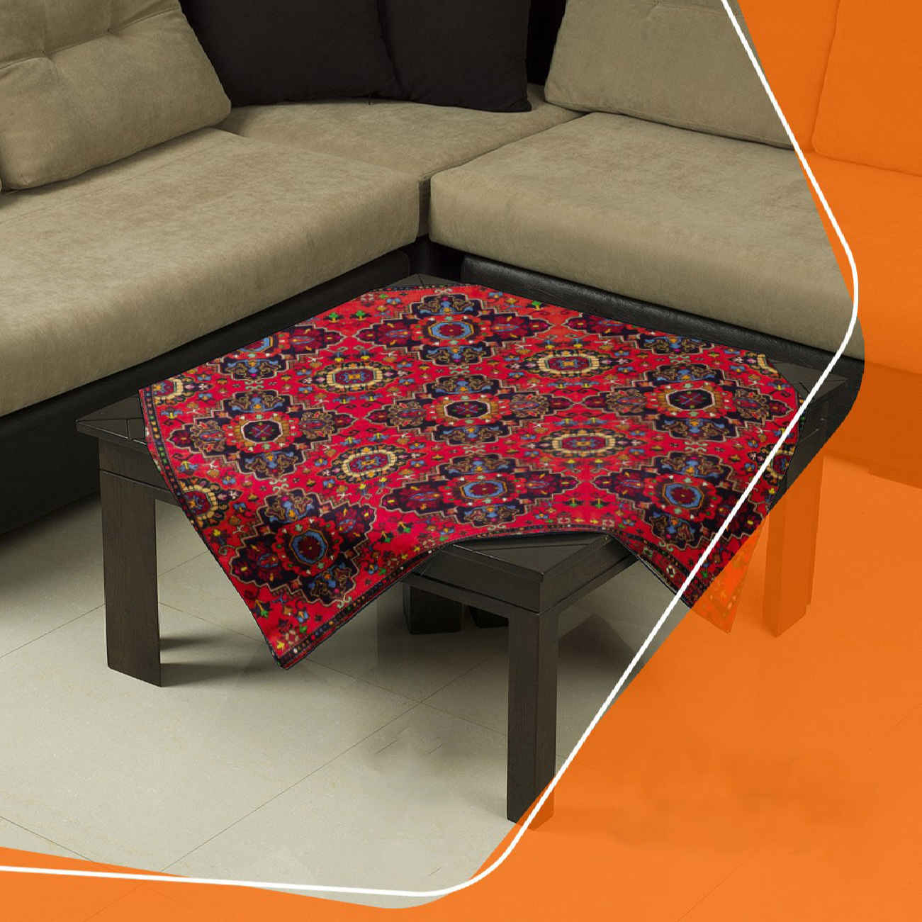Persian-Inspired Velvet Table Cover with Timeless Geometry