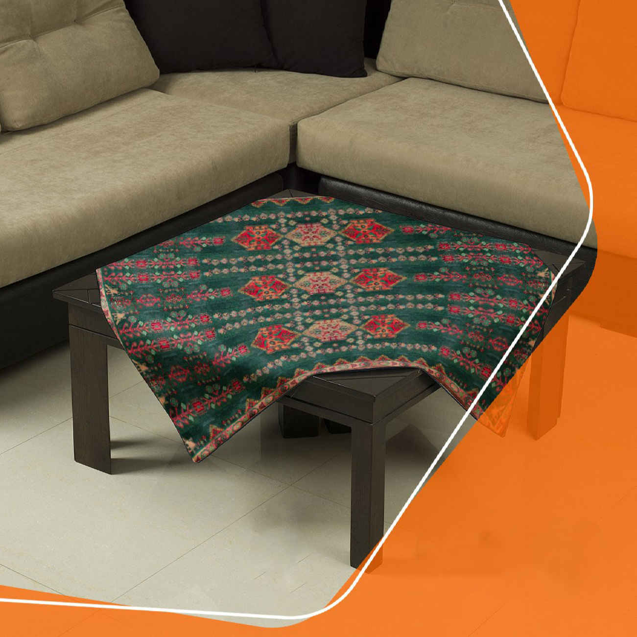 Persian-Inspired Velvet Tablecloth with Geometric Pattern