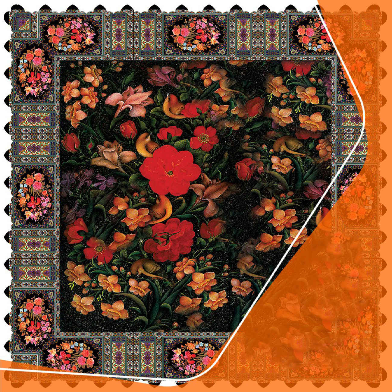 Persian-Inspired Velvet Tablecloth with Rose Pattern