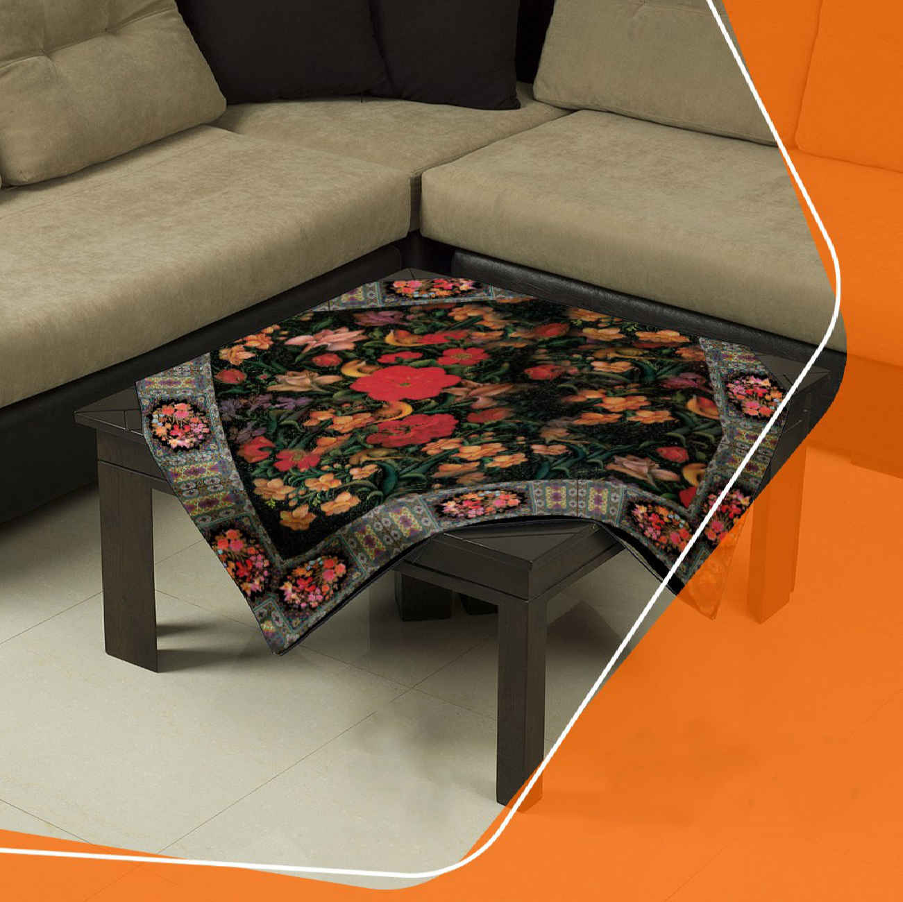 Persian-Inspired Velvet Tablecloth with Rose Pattern
