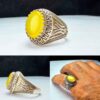 Sharaf al-Shams Silver Ring with Claw Setting and Antique Yellow Engraving Design