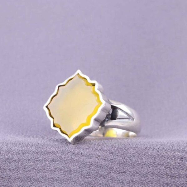 Silver Geometric Ring Band with Sharaf al-Shams Inscription for Men