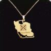 Stainless Steel Iran Map Necklace with Chain and Kaveh Flag Design