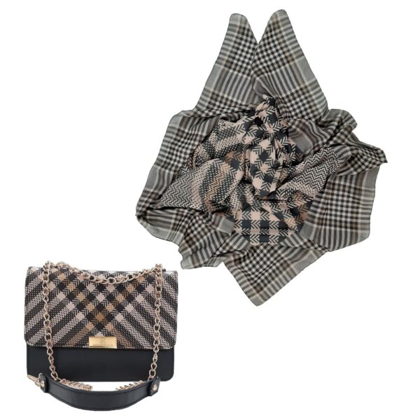 Stylish Shoulder Chain Bag & Patterned Scarf Set