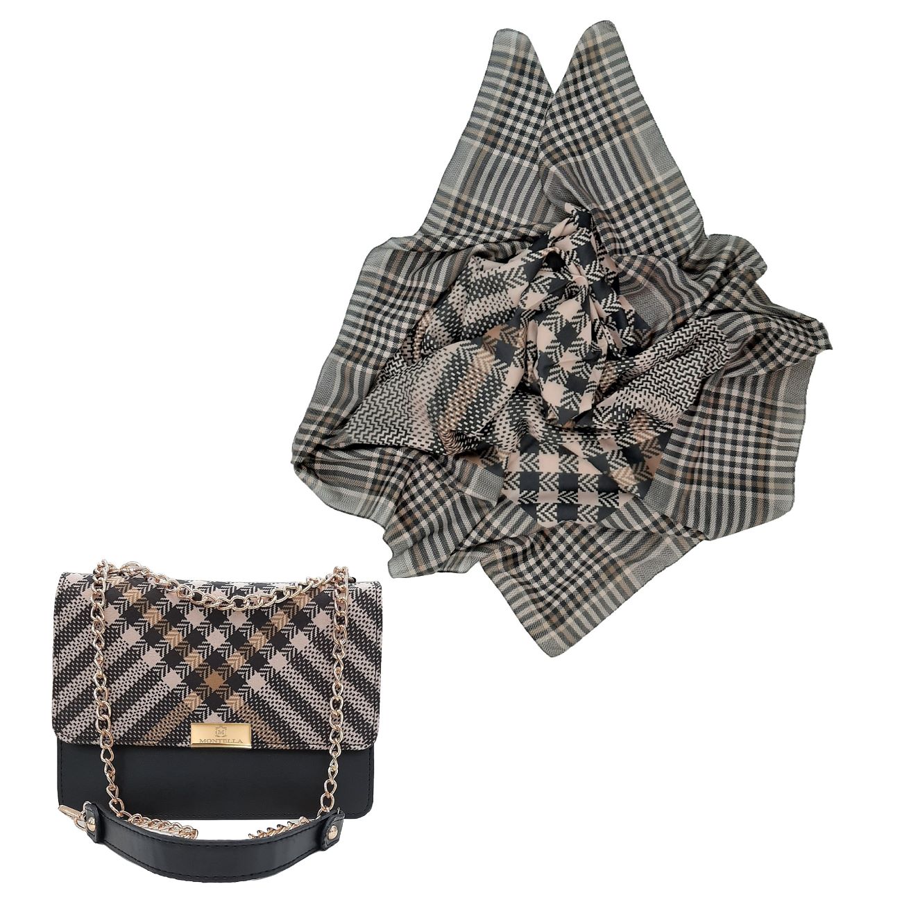 Stylish Shoulder Chain Bag & Patterned Scarf Set