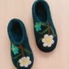 Wool Felt Slippers with Handcrafted Floral Pattern Teal