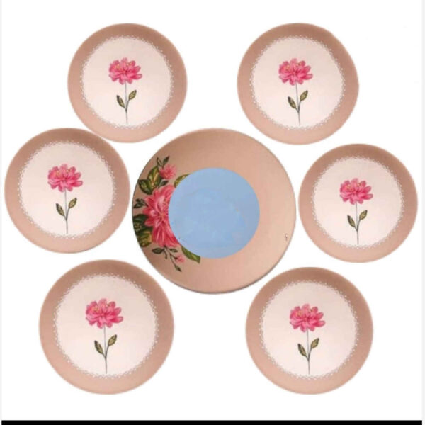 Timeless Elegance A Cream Clay Haft Seen Set Adorned with Hand-Painted Roses Set of 7