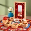 Timeless Tradition Wooden Haft Seen Set with Mirror & Carpet-Inspired Frame Set of 7